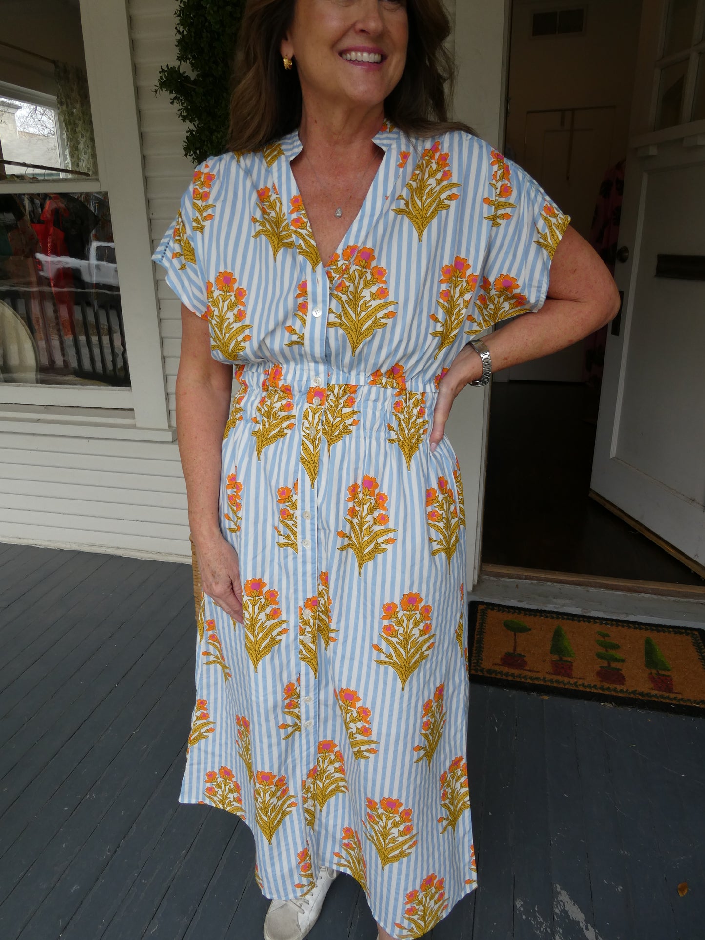 THML Stripes & Floral Midi Dress