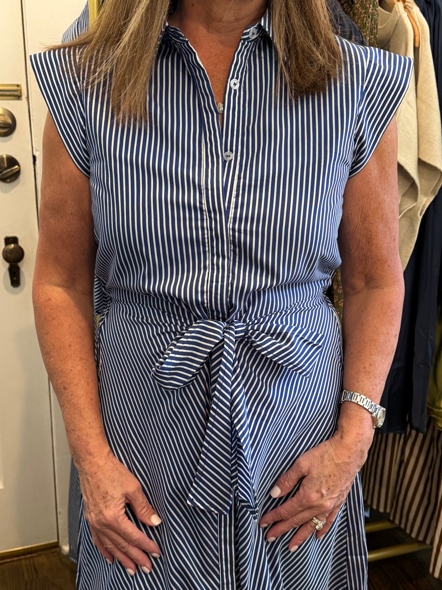Navy Tie Front Midi