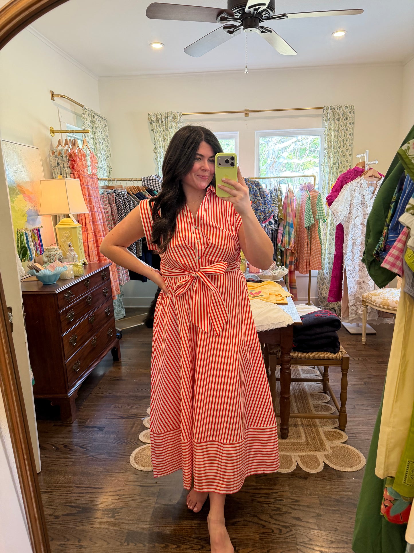 Red Coral Stripe Midi