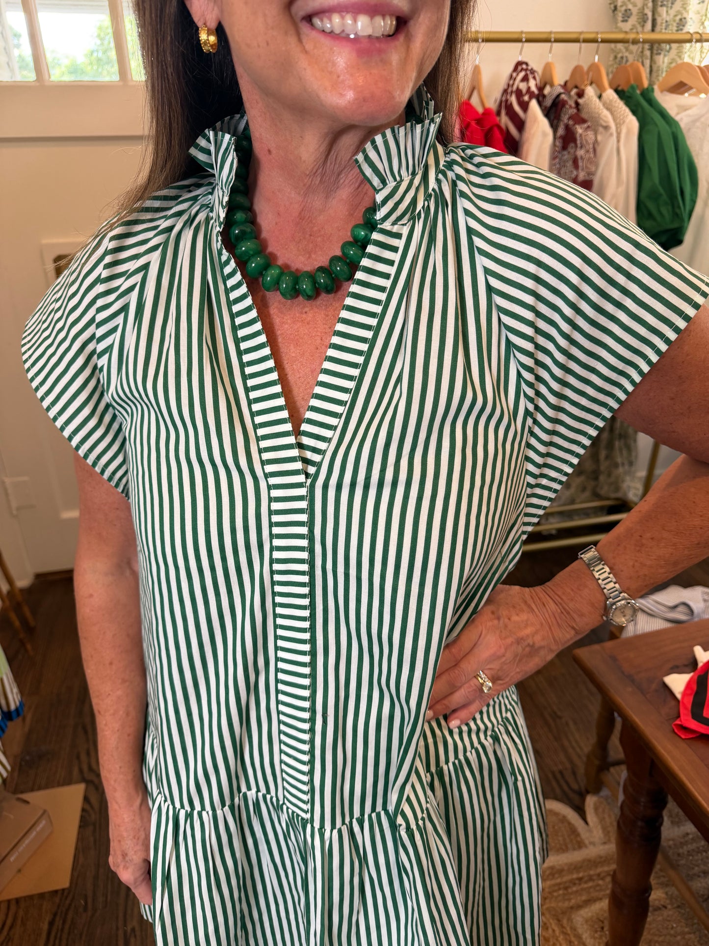 Green Stripe Mini Dress