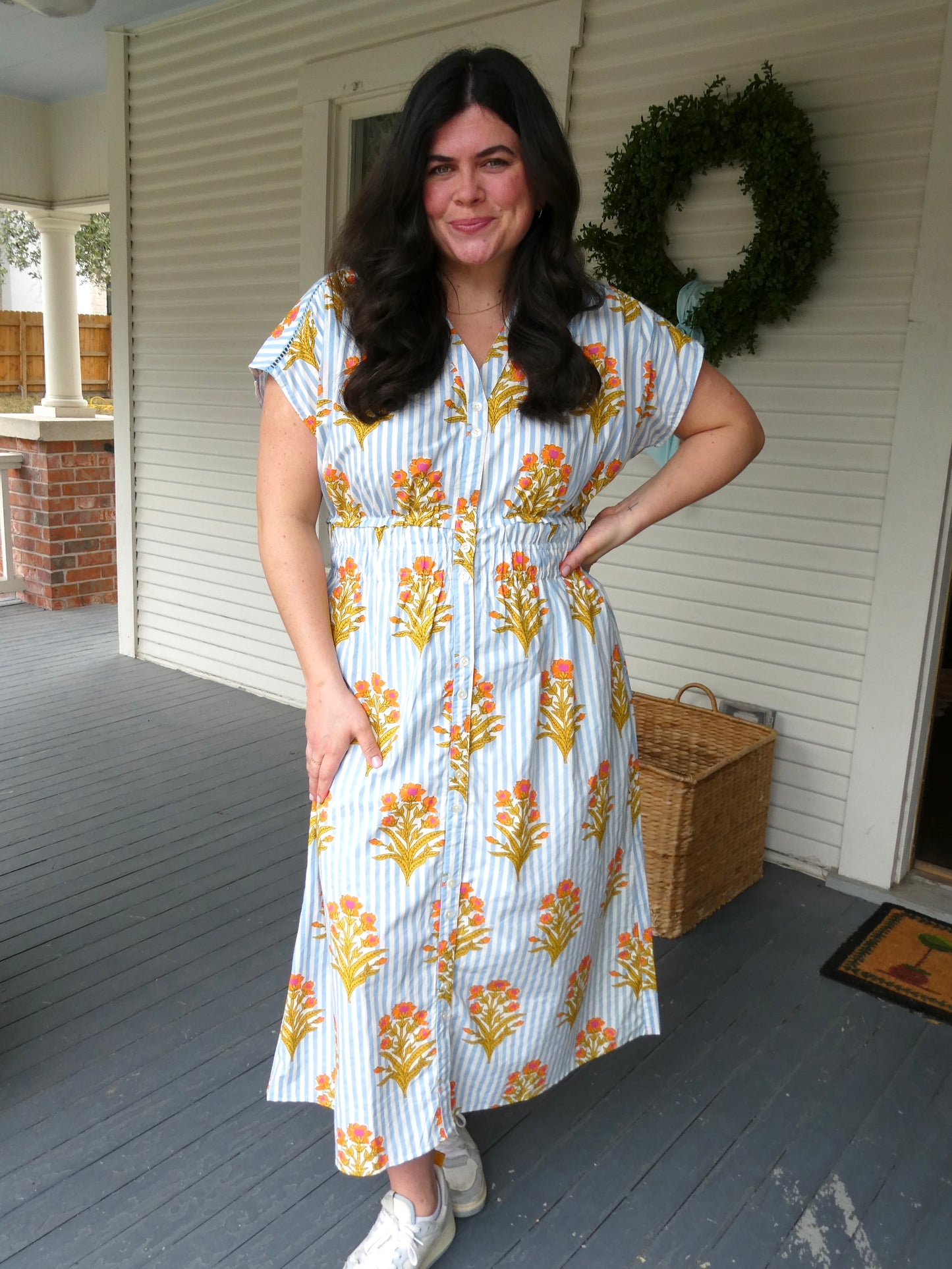 THML Stripes & Floral Midi Dress