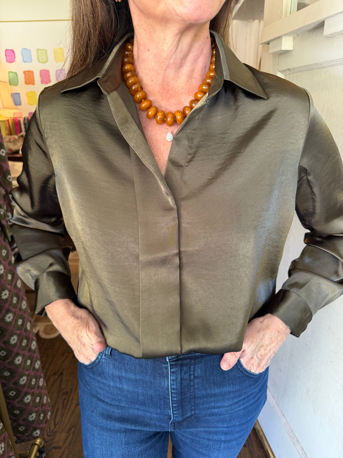 Moss Satin Shirt