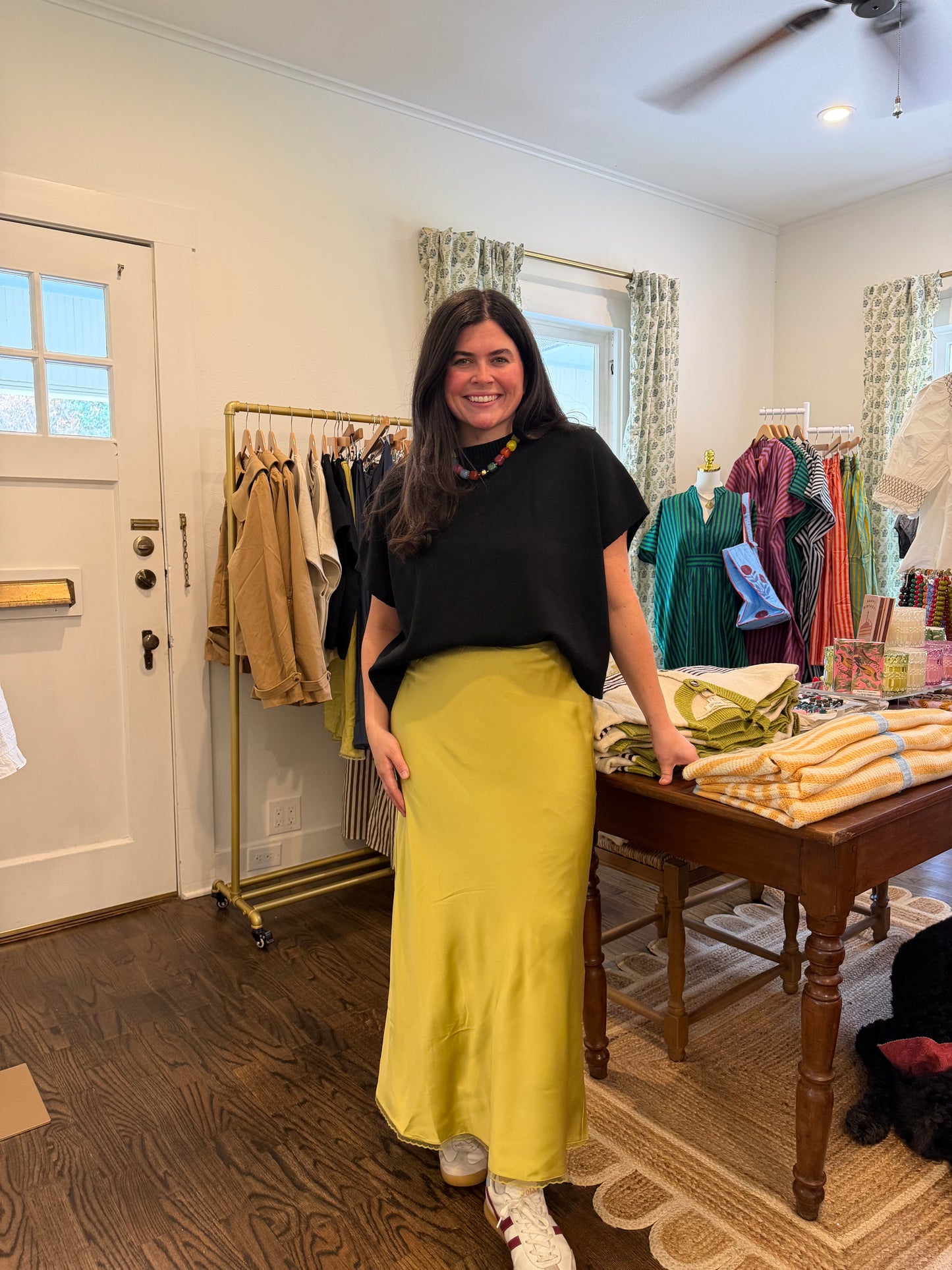 Chartreuse Satin Skirt