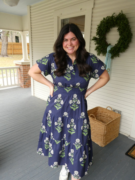 THML Navy Floral Midi