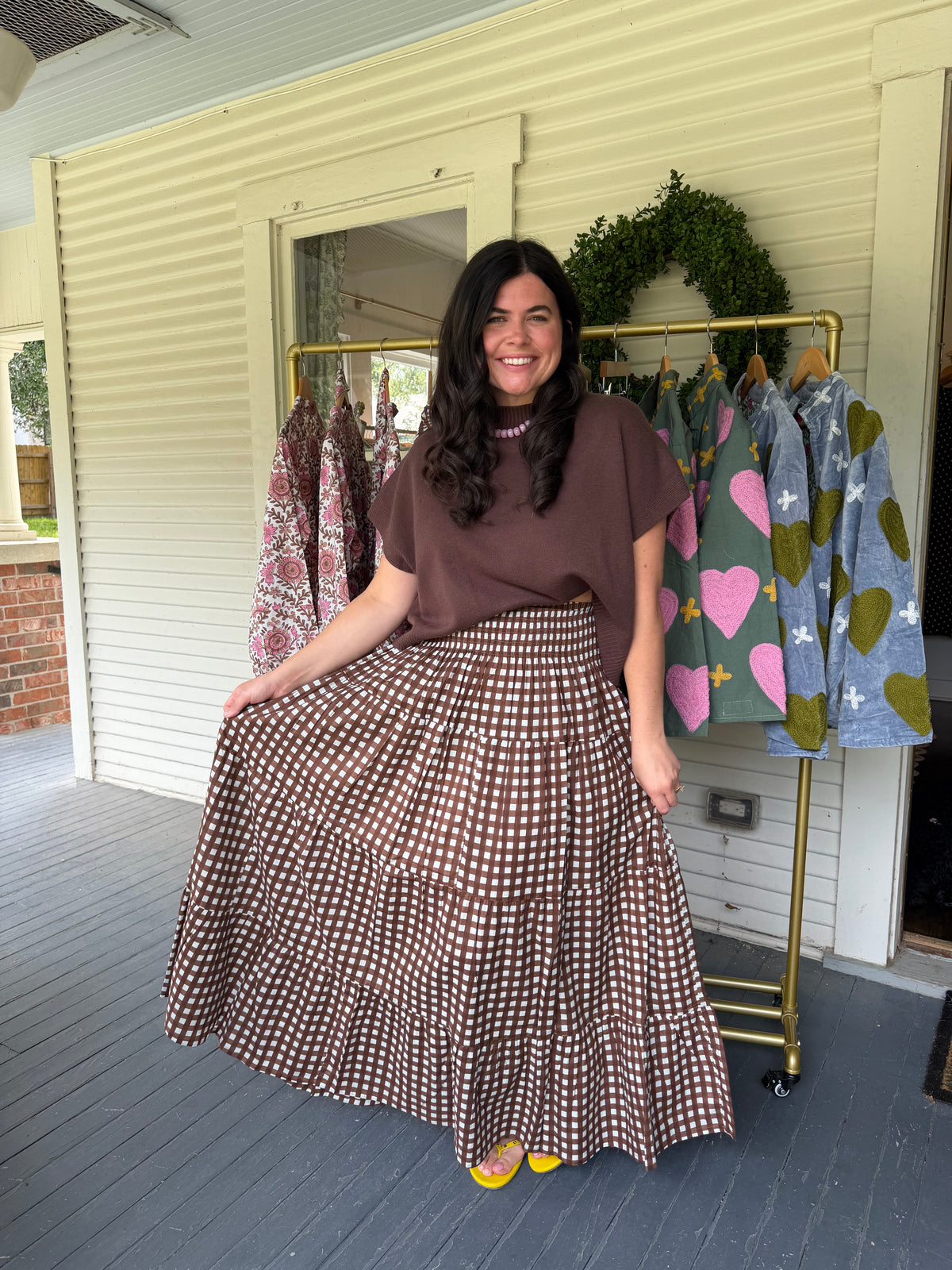 Brown Gingham Maxi Skirt