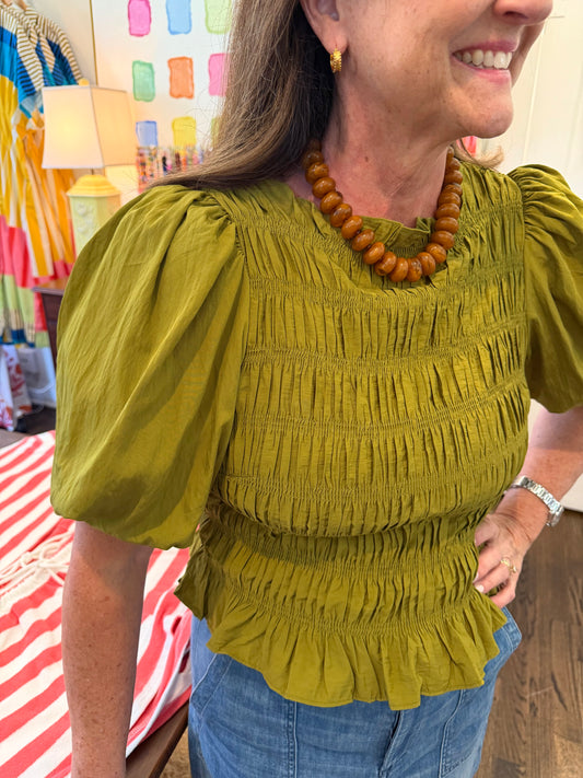 Moss Smocked Top