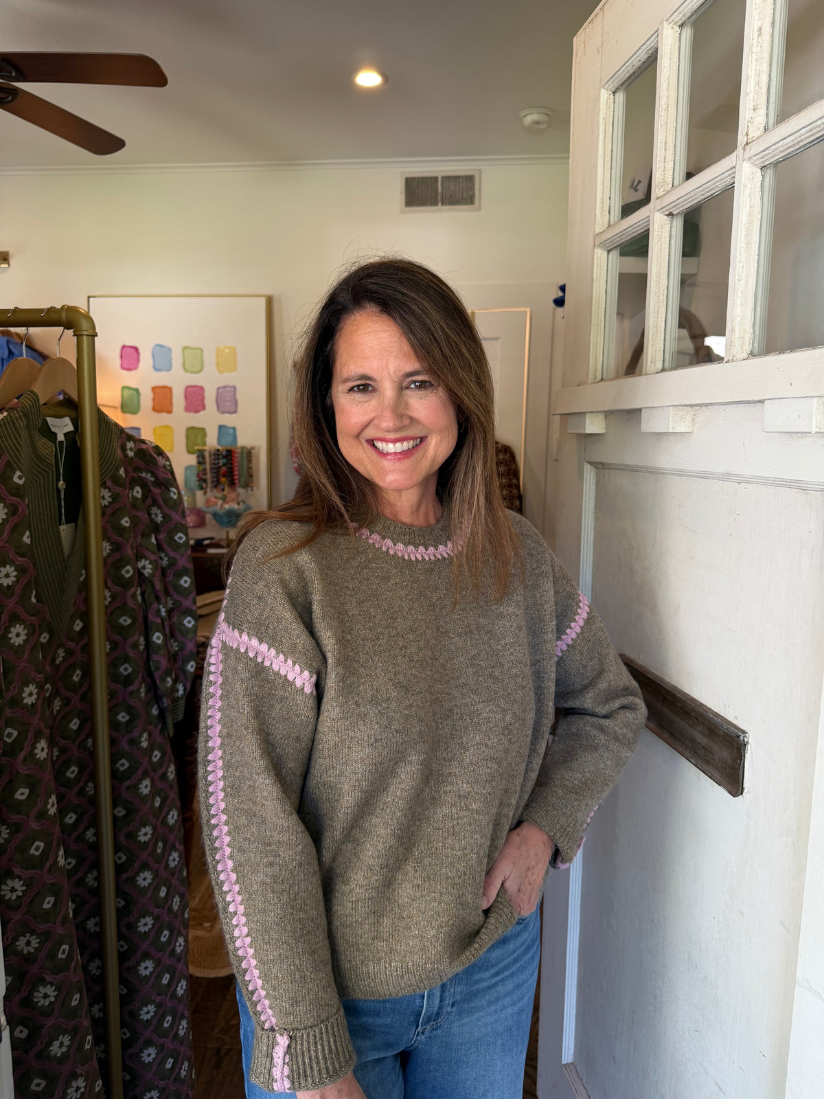 Pink Embroidered Sweater