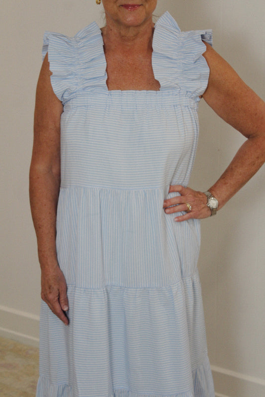 Blue Stripe Flutter Dress