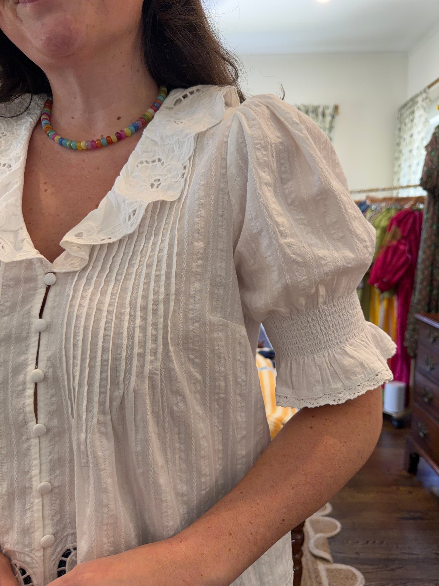 White Floral Eyelet Top