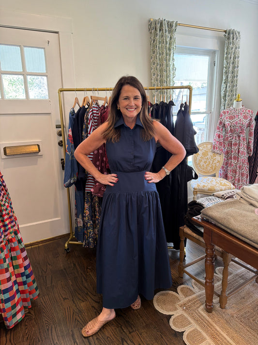 Navy Drop Waist Midi