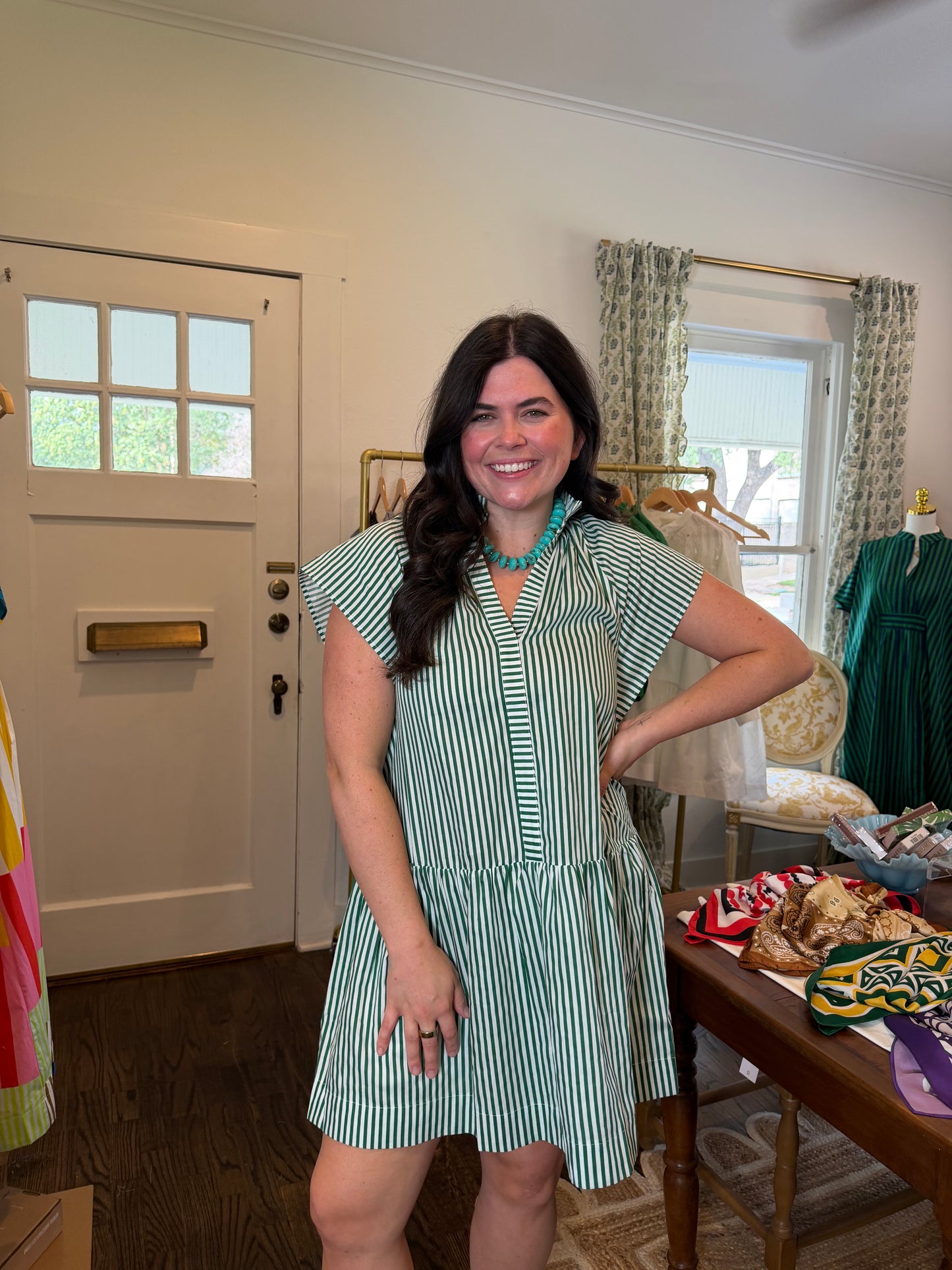 Green Stripe Mini Dress