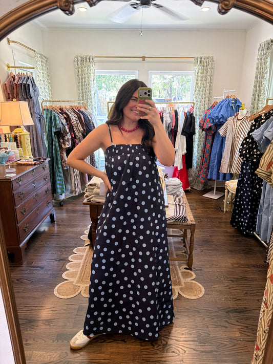 Navy Polka Dot Maxi