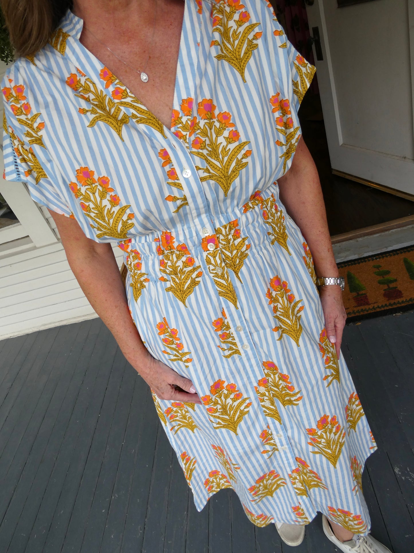 THML Stripes & Floral Midi Dress