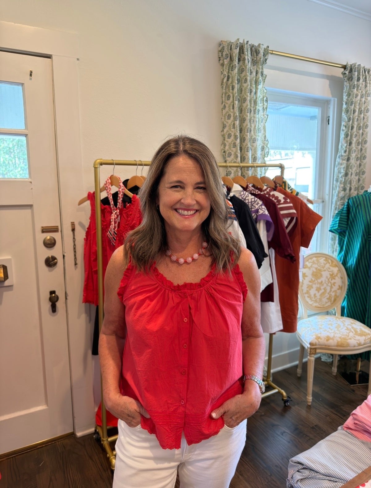 Red Eyelet Ruffle Blouse