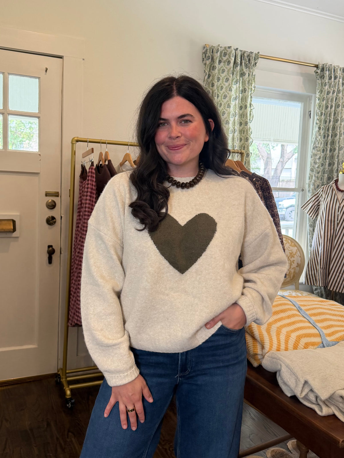 Olive Heart Sweater