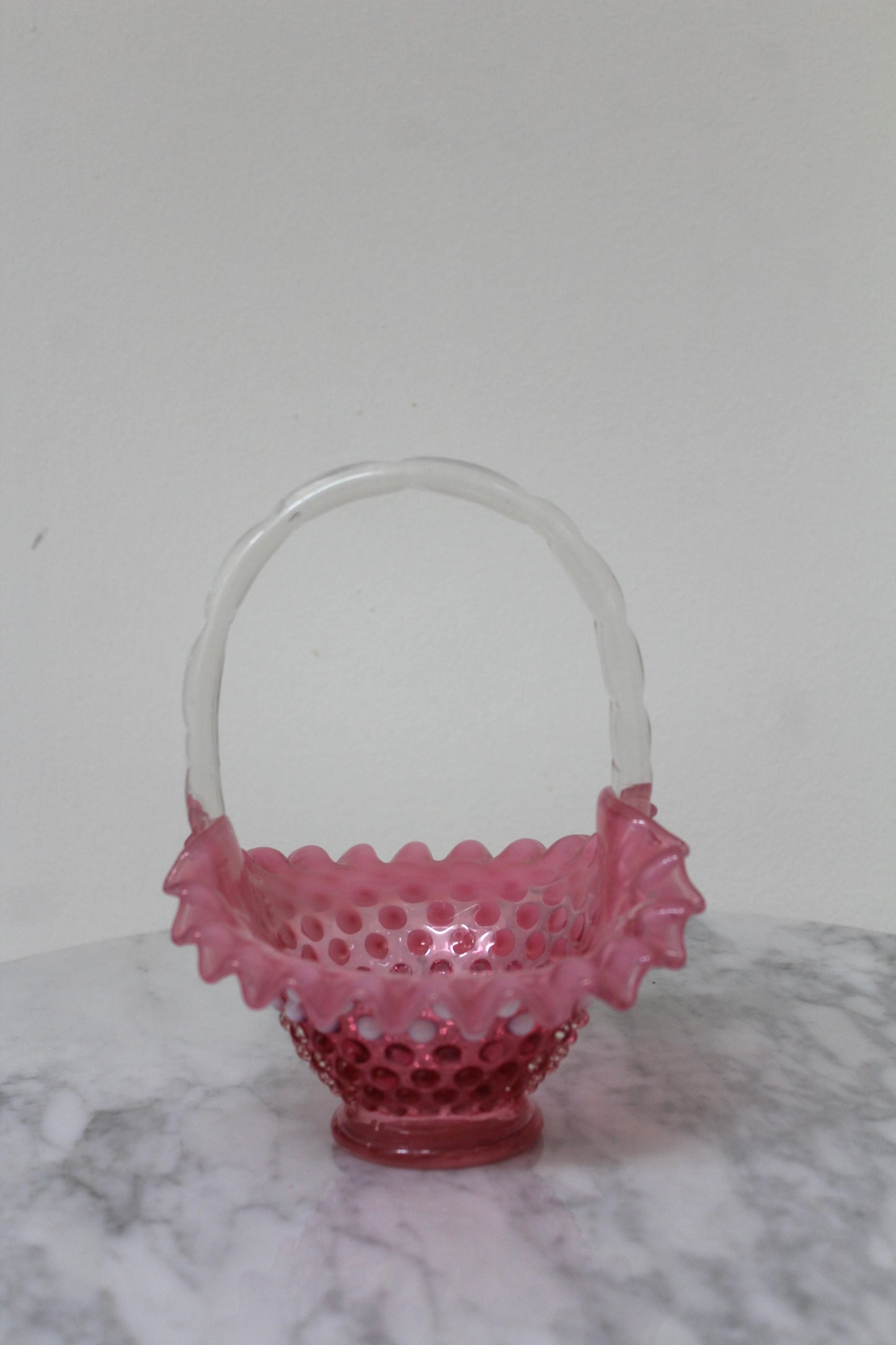 Cranberry Fenton Hobnail Basket