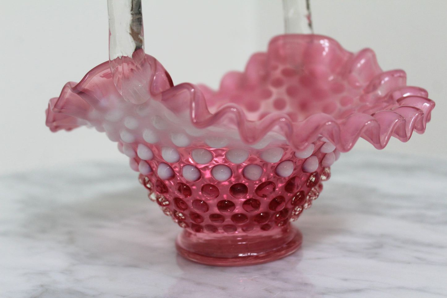 Cranberry Fenton Hobnail Basket