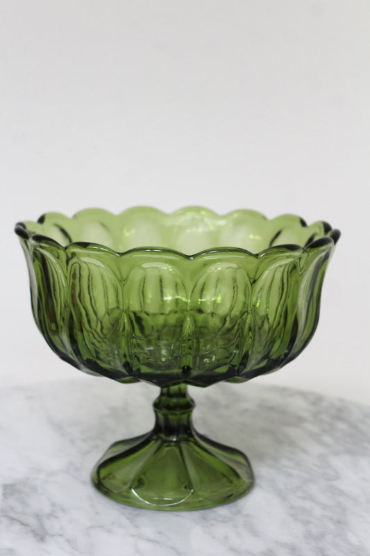 Vintage Green Glass Footed Bowl
